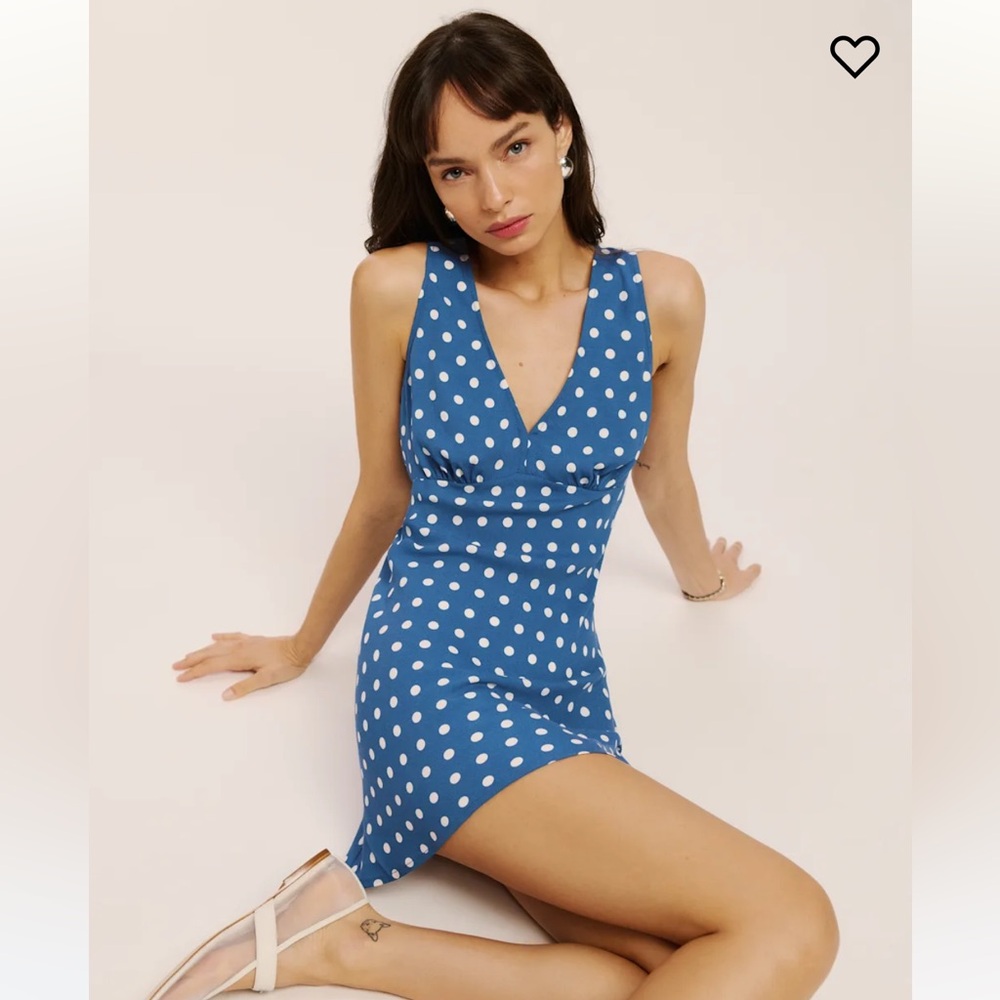 Reformation Calix dress size Medium, like new. Color Lazuli polka dot